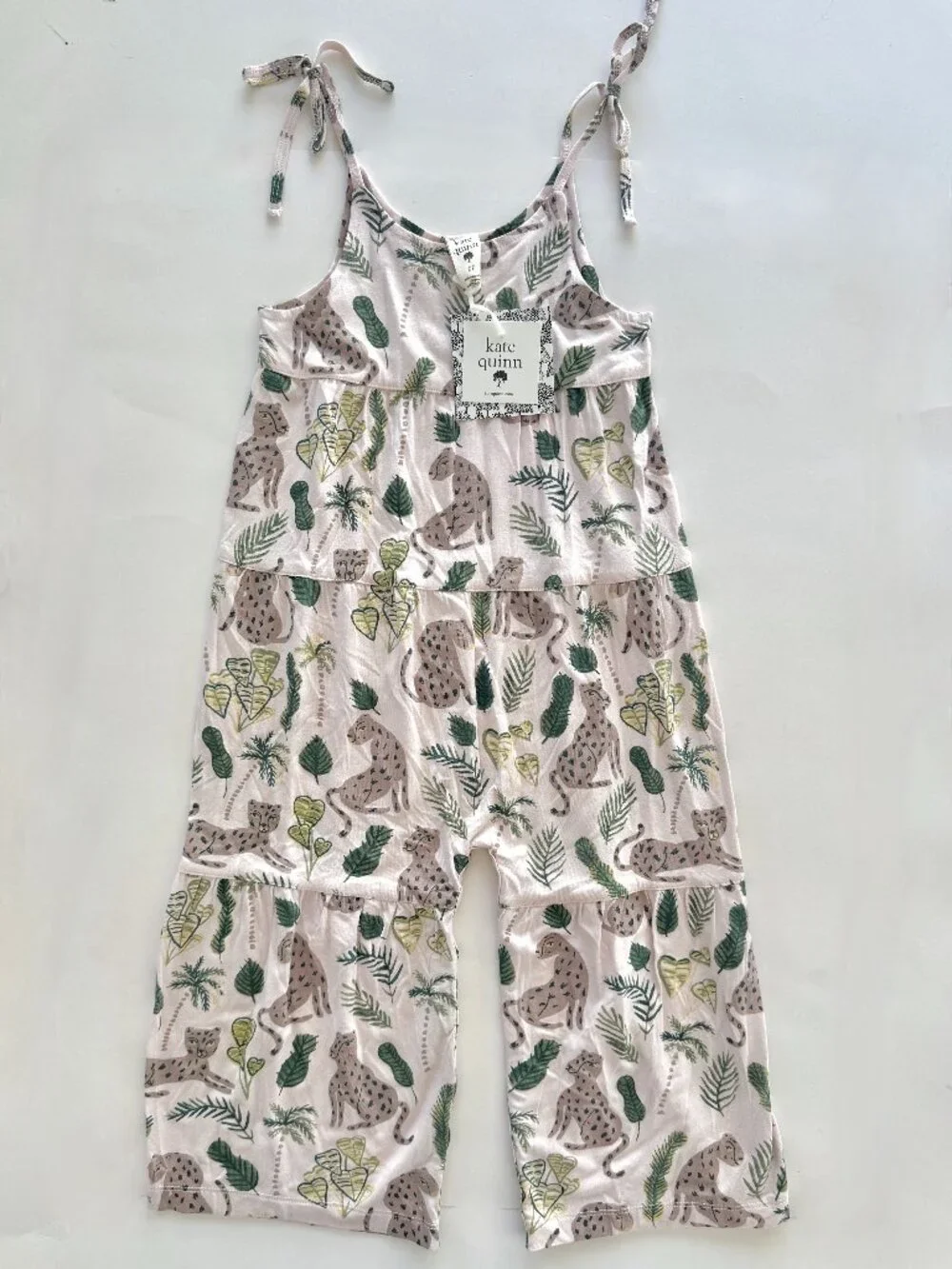Kate Quinn Girls Jumpsuit 2T NWT Cheetah Jungle Print Tie Strap Wide Leg